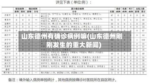山东德州有确诊病例嘛(山东德州刚刚发生的重大新闻)