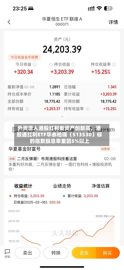 外资流入港股红利类资产创新高，港股通红利ETF华泰柏瑞（513530）标的指数股息率重回5%以上-第2张图片